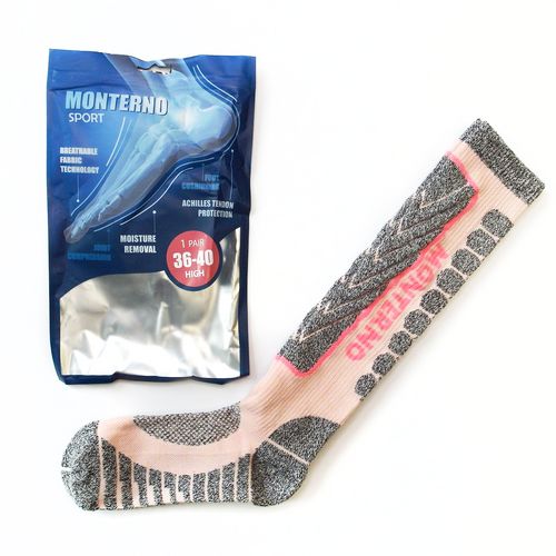 Термоноски женские высокие Monterno Sport, розовые с серым Термоноски женские высокие Monterno Sport, розовые с серым