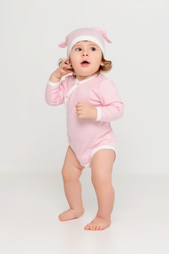 Шапочка детская Baby Prime, розовая с молочно-белым Шапочка детская Baby Prime, розовая с молочно-белым