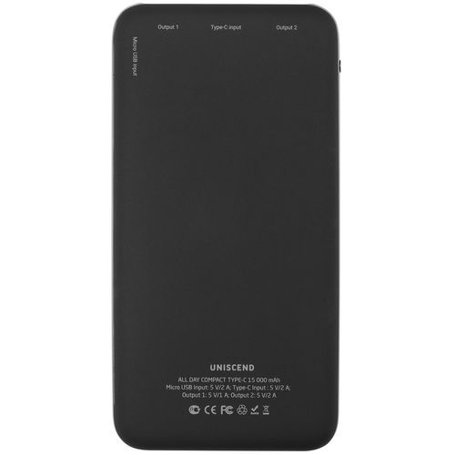 Внешний аккумулятор Uniscend All Day Compact Type-C 15000 мAч, черный Внешний аккумулятор Uniscend All Day Compact Type-C 15000 мAч, черный