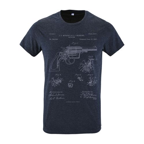 Футболка приталенная Old Patents. Revolver Gun, синий меланж Футболка приталенная Old Patents. Revolver Gun, синий меланж