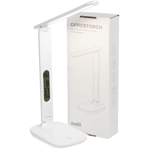 Настольная лампа с часами и календарем Office Torch, белая Настольная лампа с часами и календарем Office Torch, белая