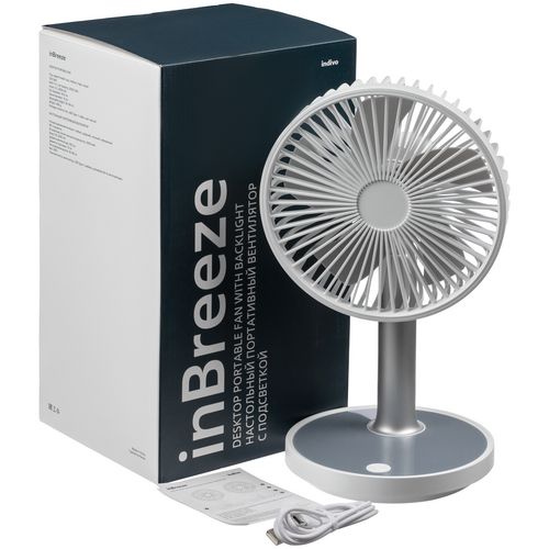 Настольный беспроводной вентилятор с подсветкой inBreeze, белый c серым Настольный беспроводной вентилятор с подсветкой inBreeze, белый c серым