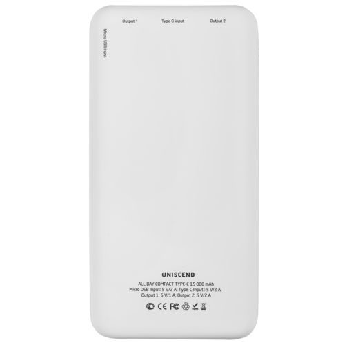 Внешний аккумулятор Uniscend All Day Compact Type-C 15000 мAч, белый Внешний аккумулятор Uniscend All Day Compact Type-C 15000 мAч, белый