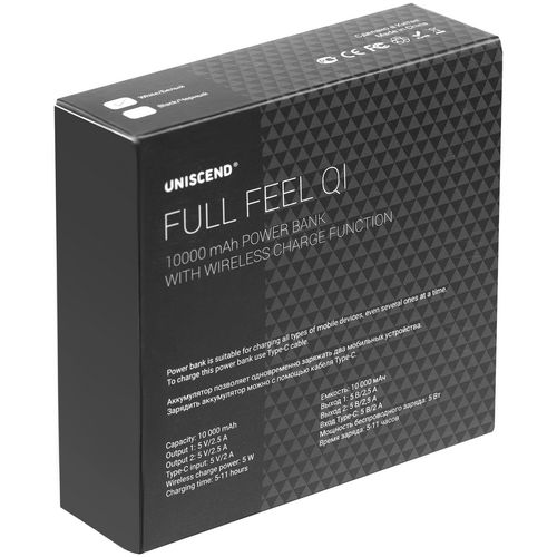 Аккумулятор с беспроводной зарядкой Full Feel Qi 10000 мАч, белый Аккумулятор с беспроводной зарядкой Full Feel Qi 10000 мАч, белый