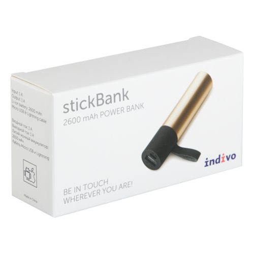 Внешний аккумулятор stickBank 2600 mAh, золотистый Внешний аккумулятор stickBank 2600 mAh, золотистый