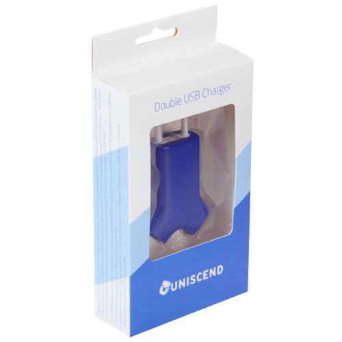 Сетевое зарядное устройство Uniscend Double USB, синее Сетевое зарядное устройство Uniscend Double USB, синее
