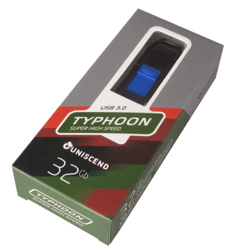 Флешка Uniscend Typhoon, сверхбыстрая, черная с синим, 32 Гб Флешка Uniscend Typhoon, сверхбыстрая, черная с синим, 32 Гб