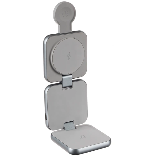 Складная станция беспроводной зарядки Terza, серебристая Складная станция беспроводной зарядки Terza, серебристая