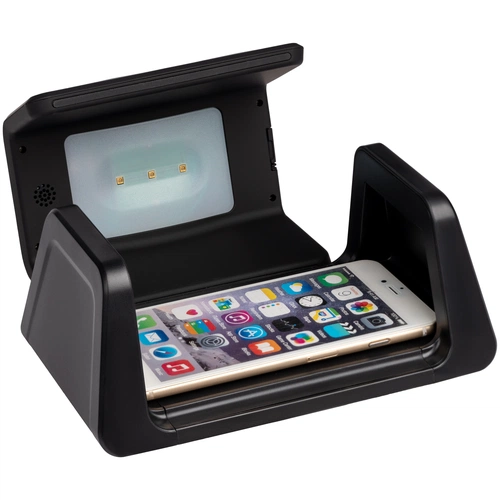 Настольный стерилизатор с беспроводной зарядкой и часами UV Depot, черный Настольный стерилизатор с беспроводной зарядкой и часами UV Depot, черный