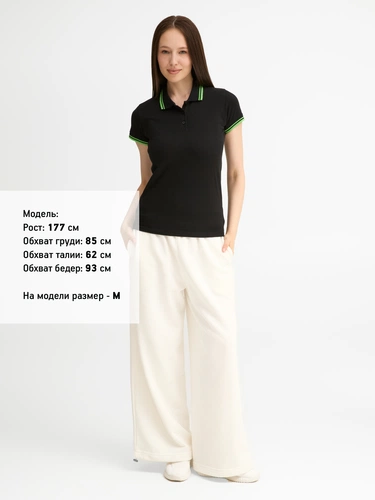 Рубашка поло женская Pasadena Women 200 с контрастной отделкой, черная с зеленым Рубашка поло женская Pasadena Women 200 с контрастной отделкой, черная с зеленым
