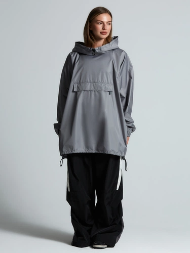Дождевик-анорак Hard Work, укороченный, серый, единый размер Дождевик-анорак Hard Work, укороченный, серый, единый размер