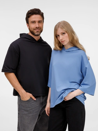 Футболка оверсайз унисекс с капюшоном Neofit, черная Футболка оверсайз унисекс с капюшоном Neofit, черная