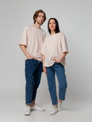 Футболка унисекс оверсайз Street Vibes, бежевая Футболка унисекс оверсайз Street Vibes, бежевая