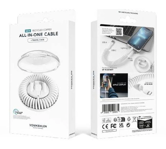 Кабель Vonmahlen Allroundo Еco для быстрой зарядки, черный Кабель Vonmahlen Allroundo Еco для быстрой зарядки, черный