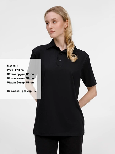 Рубашка поло унисекс Senti, черная Рубашка поло унисекс Senti, черная