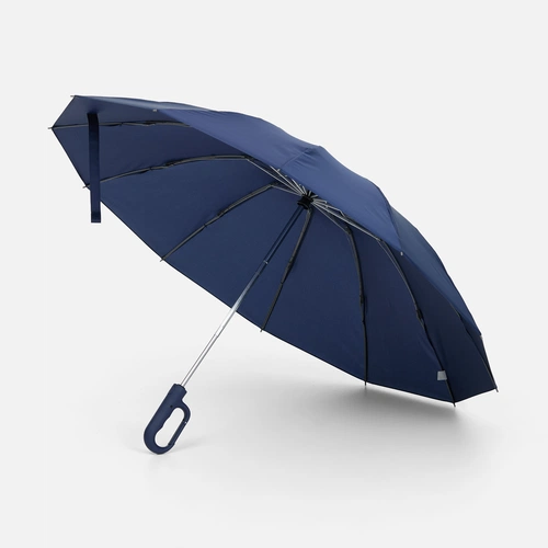 Зонт обратного сложения inLoop с ручкой-карабином, темно-синий Зонт обратного сложения inLoop с ручкой-карабином, темно-синий