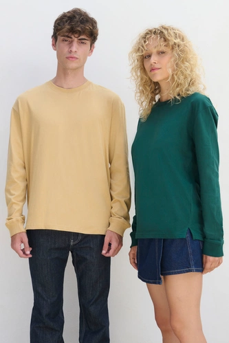 Футболка унисекс с длинным рукавом Pioneer LSL, темно-зеленая Футболка унисекс с длинным рукавом Pioneer LSL, темно-зеленая