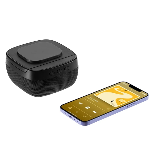 Колонка с беспроводной зарядкой Esca и подсветкой логотипа, черная Колонка с беспроводной зарядкой Esca и подсветкой логотипа, черная