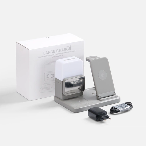 Зарядная станция с электронными часами и подсветкой Large Charge ver.3, серая Зарядная станция с электронными часами и подсветкой Large Charge ver.3, серая