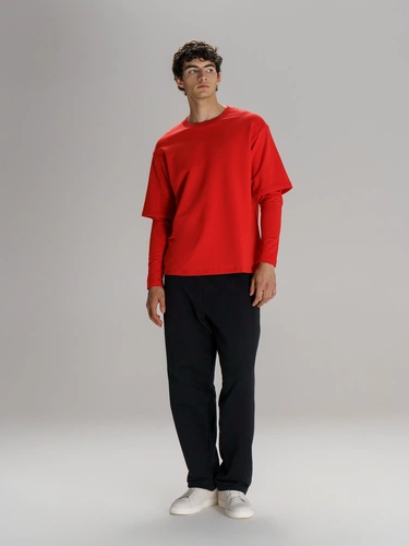 Футболка оверсайз с двойным рукавом Kosmos, красная Футболка оверсайз с двойным рукавом Kosmos, красная