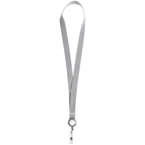 Лента для бейджа с ретрактором Devon, серая с белым Лента для бейджа с ретрактором Devon, серая с белым
