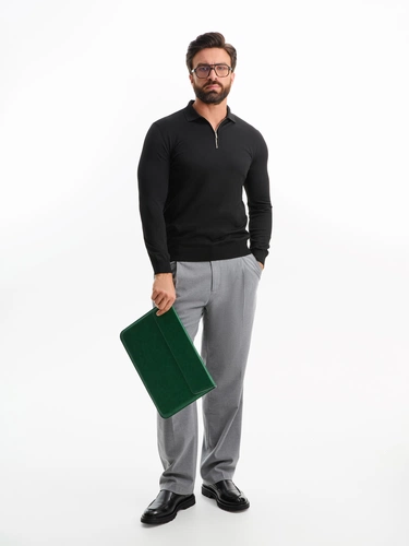 Рубашка поло мужская с длинным рукавом Terrazzo, черная Рубашка поло мужская с длинным рукавом Terrazzo, черная