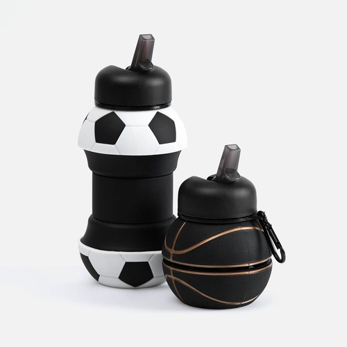 Складная бутылка для воды Football Flex, белая с черным Складная бутылка для воды Football Flex, белая с черным
