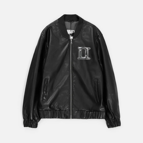 Бомбер из искусственной кожи Univer, черный, с нанесением Бомбер из искусственной кожи Univer, черный, с нанесением