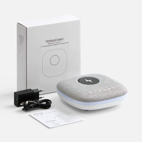 Bluetooth-колонка с беспроводной зарядкой и подсветкой Terrafonic, серая Bluetooth-колонка с беспроводной зарядкой и подсветкой Terrafonic, серая