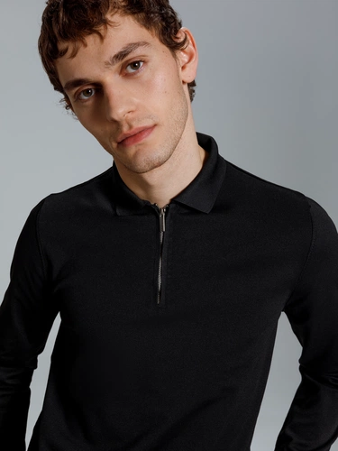 Рубашка поло мужская с длинным рукавом Terrazzo, черная Рубашка поло мужская с длинным рукавом Terrazzo, черная