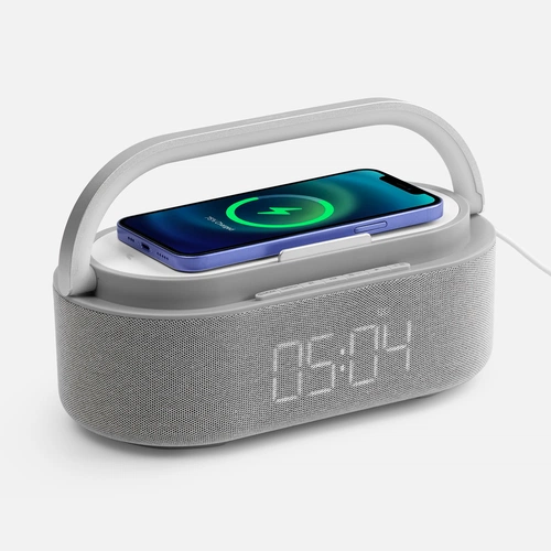 Колонка с часами и беспроводной зарядкой Veske ver.2, серая Колонка с часами и беспроводной зарядкой Veske ver.2, серая