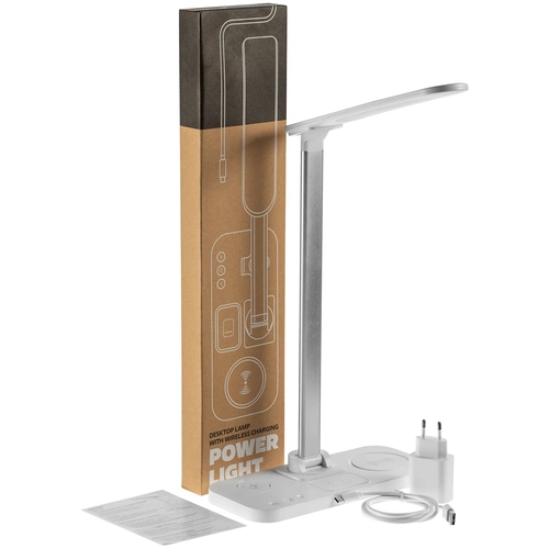 Настольная лампа с беспроводной зарядкой Power Light, белая Настольная лампа с беспроводной зарядкой Power Light, белая