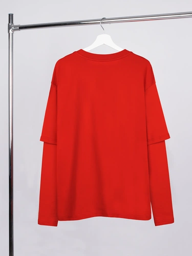 Футболка оверсайз с двойным рукавом Kosmos, красная Футболка оверсайз с двойным рукавом Kosmos, красная