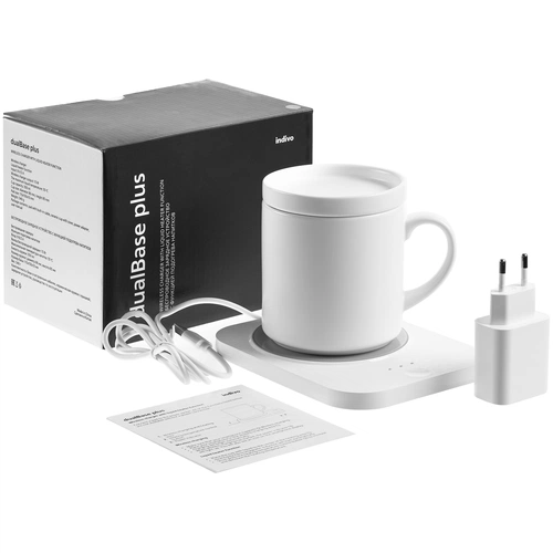Кружка с подогревом и беспроводной зарядкой dualBase plus, белая Кружка с подогревом и беспроводной зарядкой dualBase plus, белая