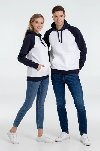 Толстовка унисекс Seattle, белая с темно-синим Толстовка унисекс Seattle, белая с темно-синим