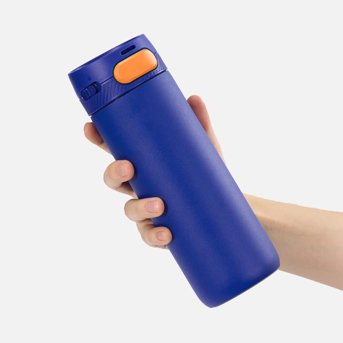 Термостакан X1 с цветной кнопкой, синий с оранжевым Термостакан X1 с цветной кнопкой, синий с оранжевым