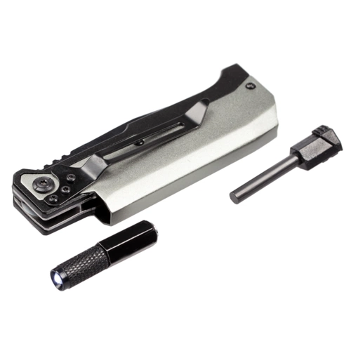 Нож складной с фонариком и огнивом Ster, серый Нож складной с фонариком и огнивом Ster, серый