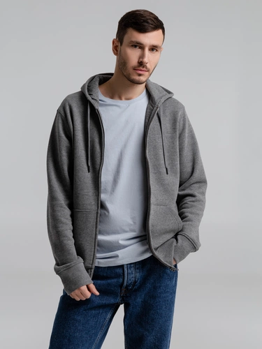 Толстовка на молнии с капюшоном унисекс King, темно-серый меланж Толстовка на молнии с капюшоном унисекс King, темно-серый меланж