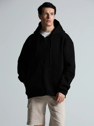 Толстовка унисекс оверсайз Zippy, черная Толстовка унисекс оверсайз Zippy, черная