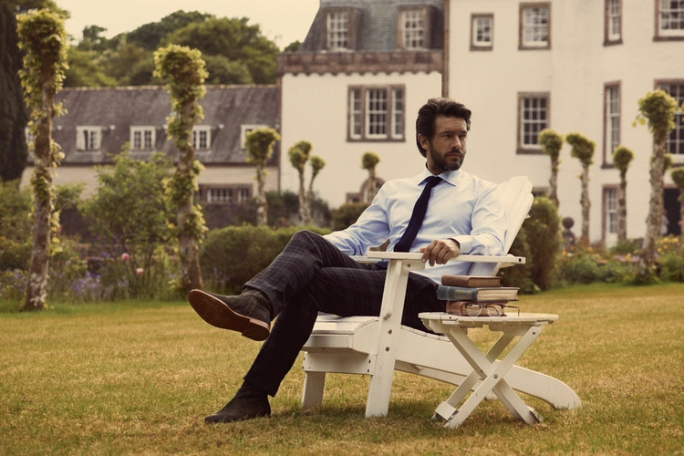 Рубашка мужская в полоску Reno, темно-синяя Рубашка мужская в полоску Reno, темно-синяя