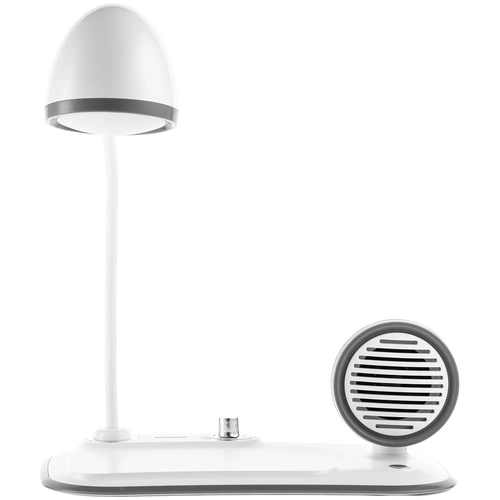 Лампа с колонкой и беспроводной зарядкой Flashback, белая Лампа с колонкой и беспроводной зарядкой Flashback, белая