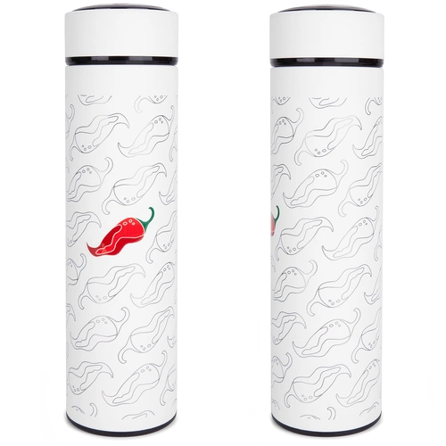 Термос с ситечком Percola, белый с круговой УФ-печатью и гравировкой Термос с ситечком Percola, белый с круговой УФ-печатью и гравировкой