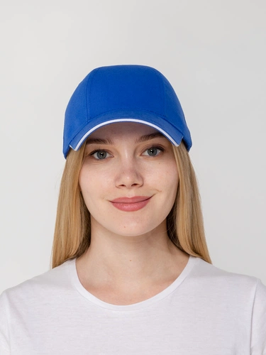 Бейсболка Canopy, ярко-синяя с белым кантом Бейсболка Canopy, ярко-синяя с белым кантом