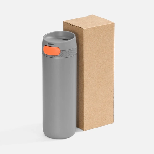 Термостакан X1 с цветной кнопкой, серый с оранжевым Термостакан X1 с цветной кнопкой, серый с оранжевым