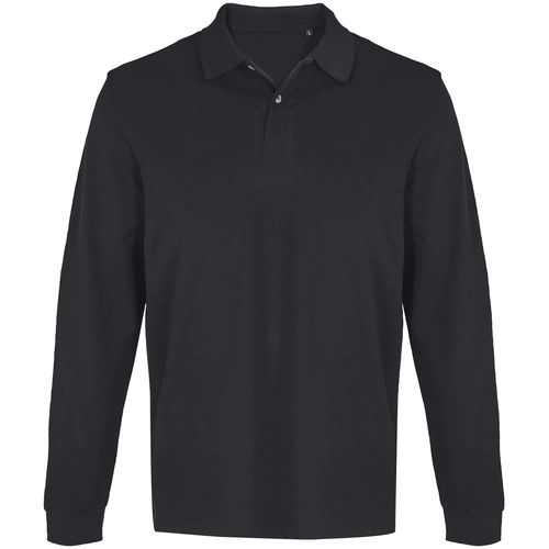 Рубашка поло унисекс с длинным рукавом Pacific LSL, черная Рубашка поло унисекс с длинным рукавом Pacific LSL, черная