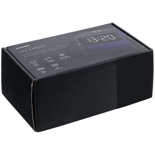 Настольный стерилизатор с беспроводной зарядкой и часами UV Depot, черный Настольный стерилизатор с беспроводной зарядкой и часами UV Depot, черный