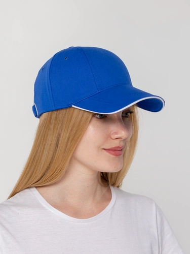 Бейсболка Canopy, ярко-синяя с белым кантом Бейсболка Canopy, ярко-синяя с белым кантом