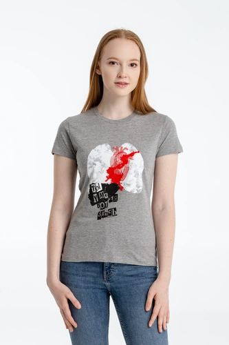 Футболка женская «Ты у меня вот здесь», серый меланж Футболка женская «Ты у меня вот здесь», серый меланж