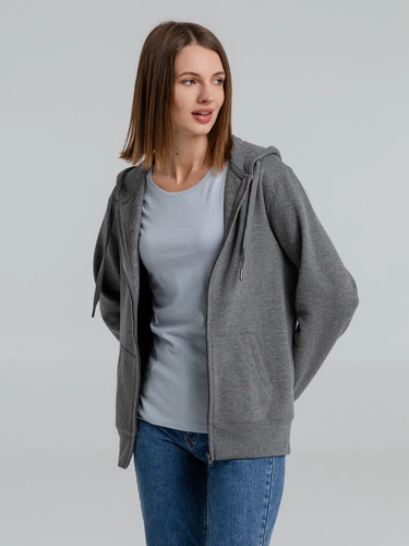 Толстовка на молнии с капюшоном унисекс King, темно-серый меланж Толстовка на молнии с капюшоном унисекс King, темно-серый меланж