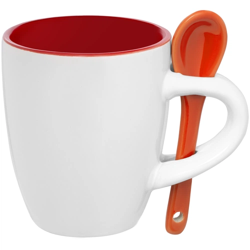 Кофейная кружка Pairy с ложкой, красная с оранжевой Кофейная кружка Pairy с ложкой, красная с оранжевой